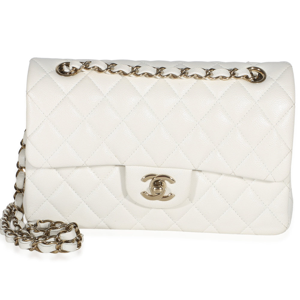 Chanel White Quilted Caviar Small Classic Double Flap Bag